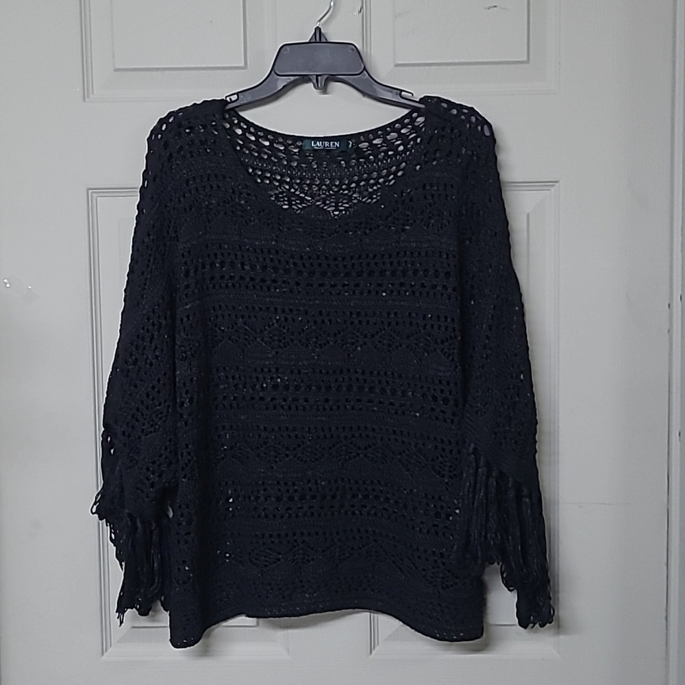 Lauren Ralph Lauren Bohemian-Inspire Crochet Poncho Black/Silverescent Size L/XL